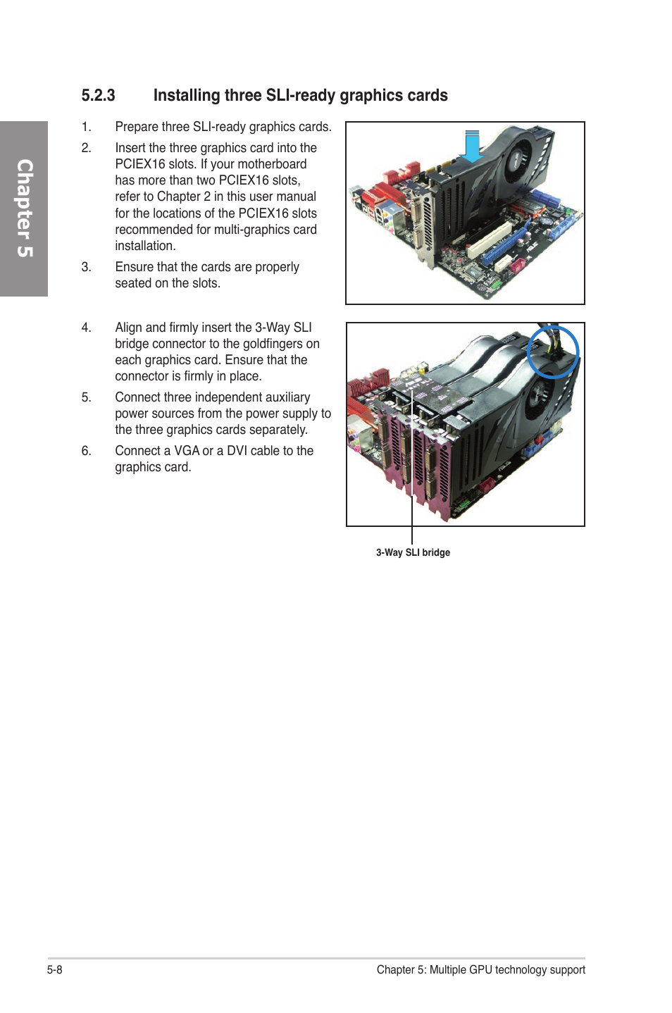 3 installing three sli-ready graphics cards, Installing three sli-ready graphics cards -8, Chapter 5 | Asus P6X58D-E User Manual | Page 122 / 128