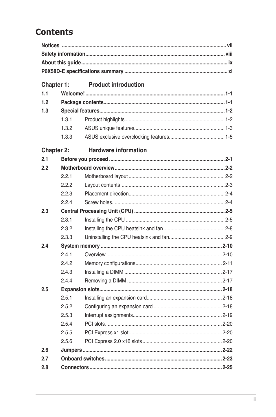 Asus P6X58D-E User Manual | Page 3 / 128