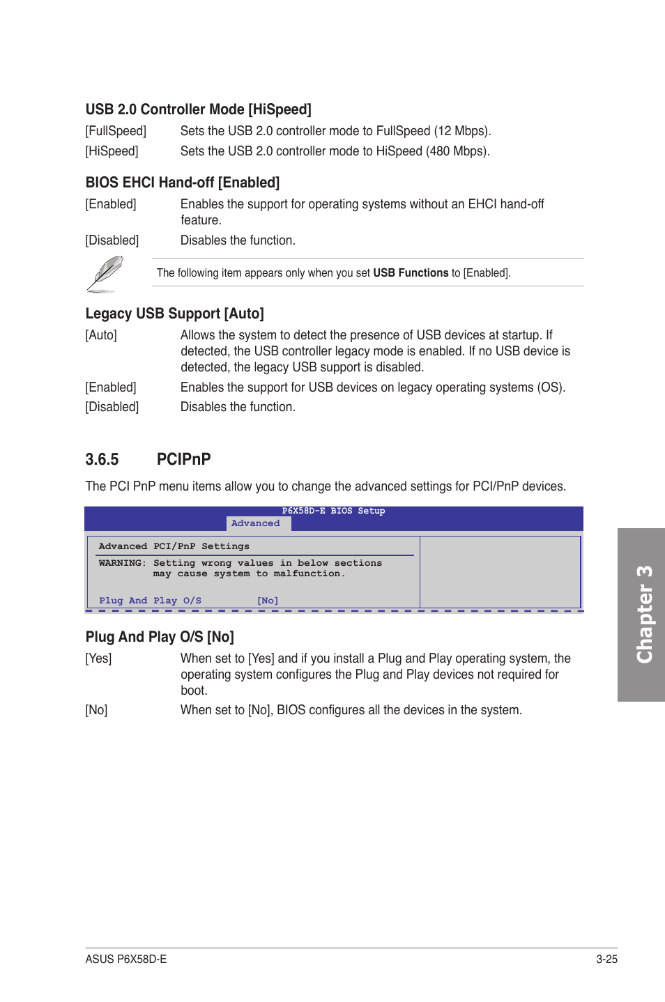 5 pcipnp, Pcipnp -25, Chapter 3 | Asus P6X58D-E User Manual | Page 83 / 128