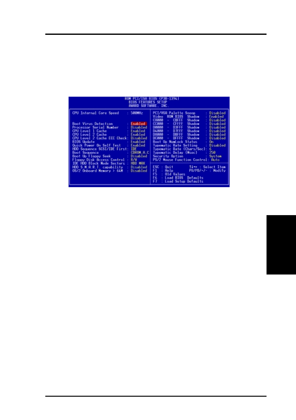 Bios setup, 4 bios features setup | Asus P3B-1394 User Manual | Page 47 / 104