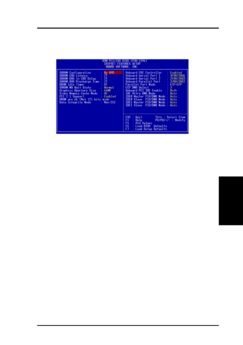 Bios setup, 5 chipset features setup | Asus P3B-1394 User Manual | Page 51 / 104