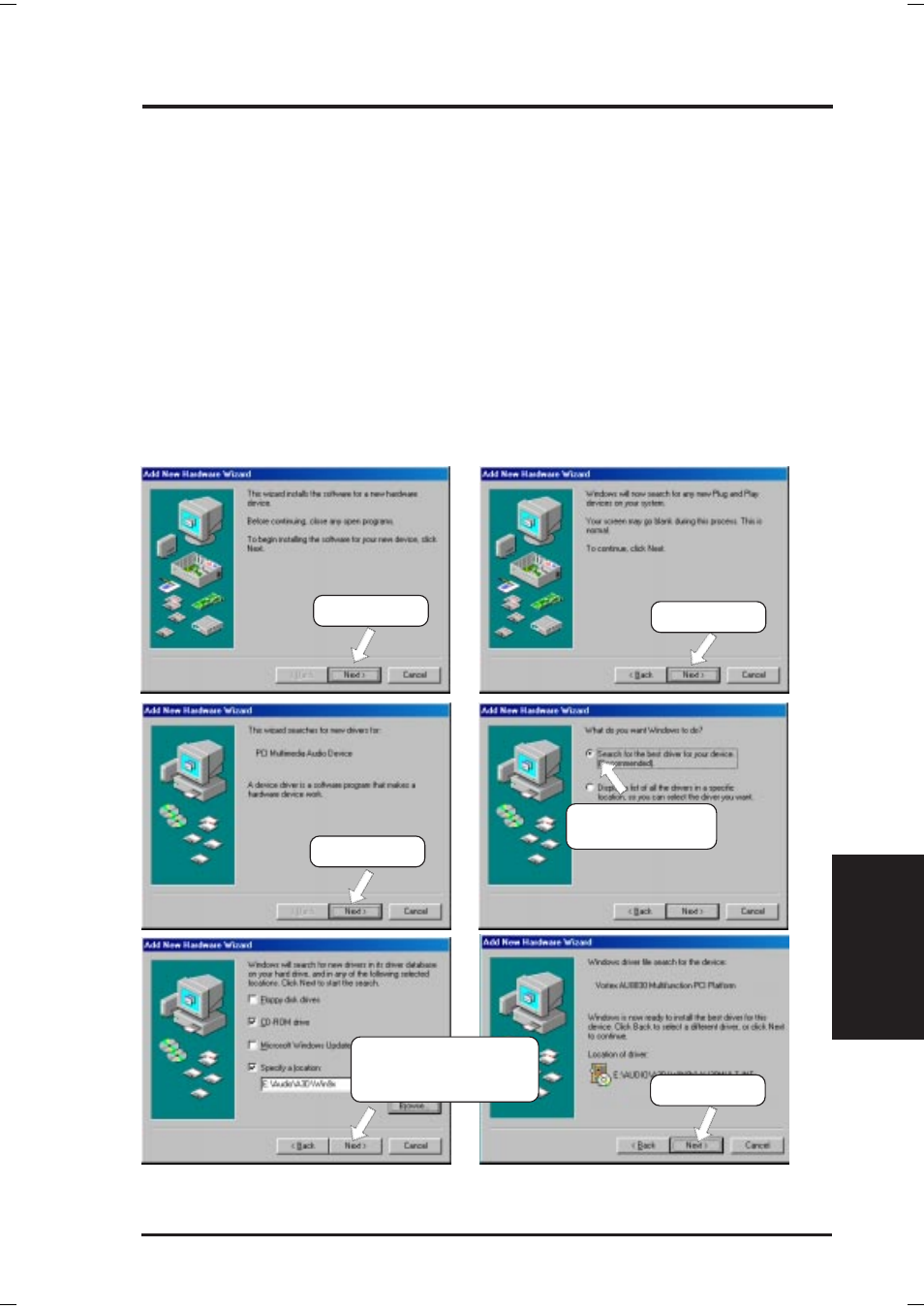 Software setup, 1 operating systems, 2 starting windows for the first time | Install audio device driver | Asus P3B-1394 User Manual | Page 63 / 104