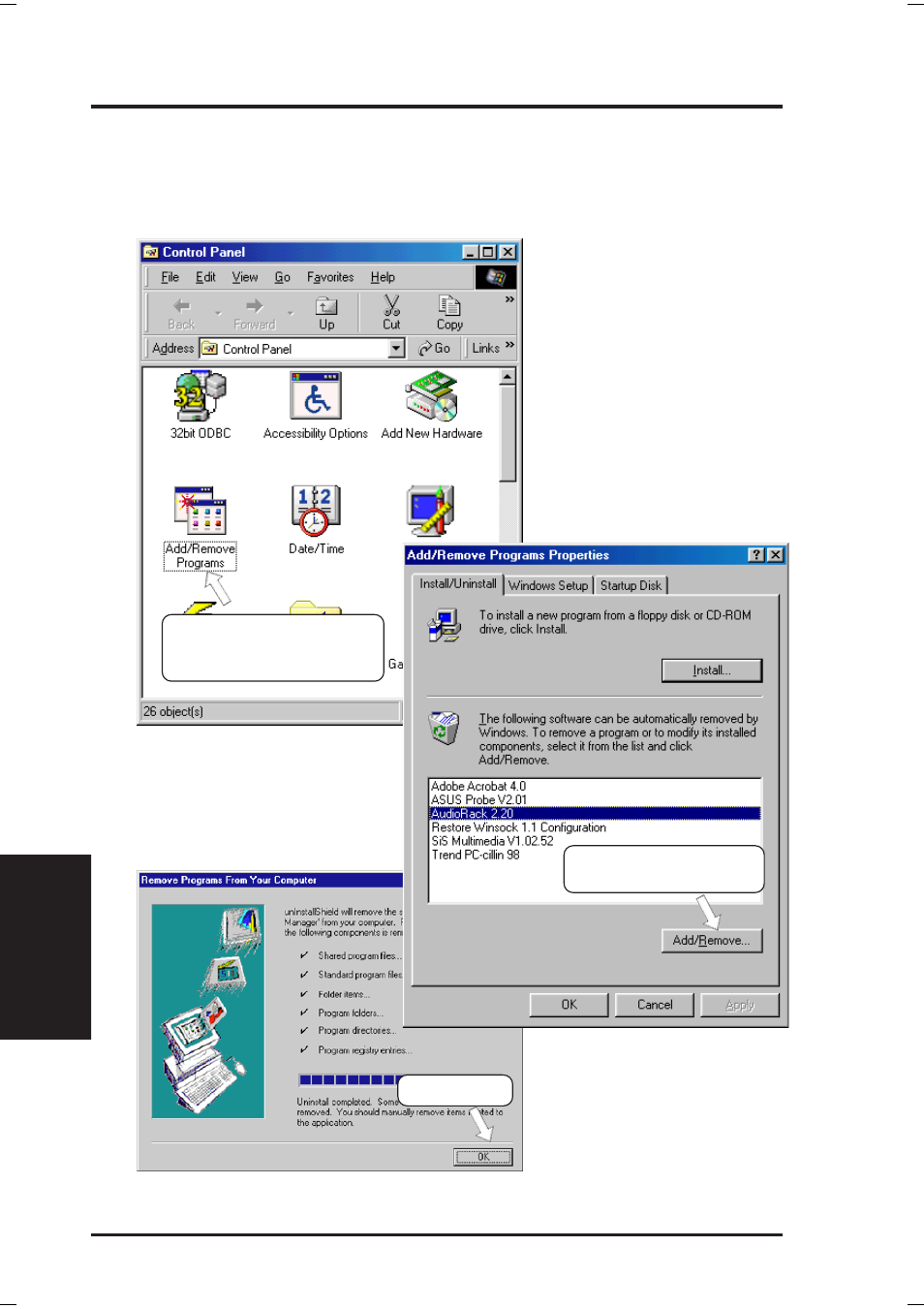 Software setup, 11 uninstalling programs | Asus P3B-1394 User Manual | Page 74 / 104