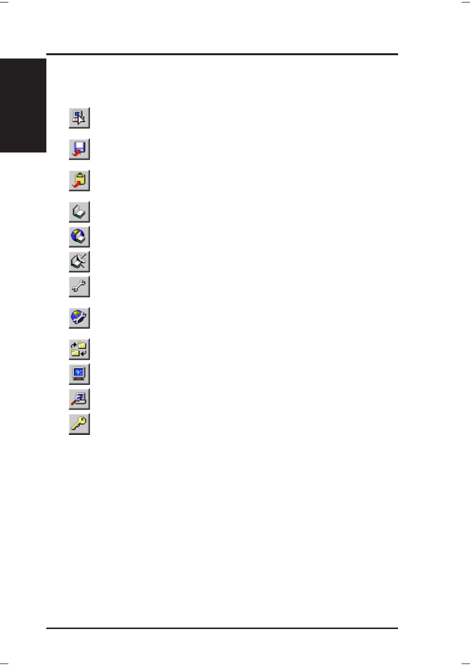 Software reference, 2 using the taskbar icons, Toolbar descriptions | Asus P3B-1394 User Manual | Page 78 / 104