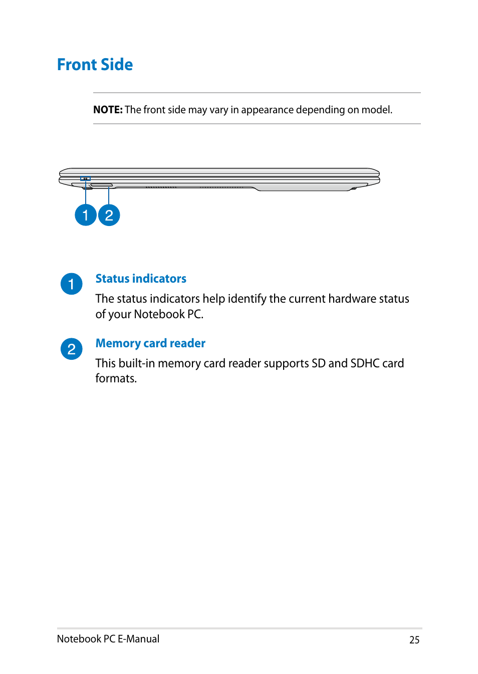 Front side | Asus X450LN User Manual | Page 25 / 130