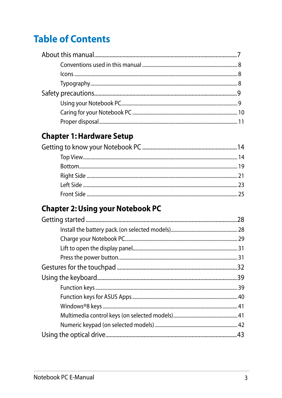 Asus X450LN User Manual | Page 3 / 130