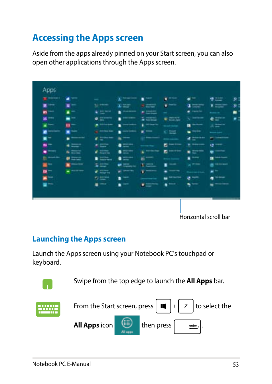 Accessing the apps screen | Asus X450LN User Manual | Page 53 / 130