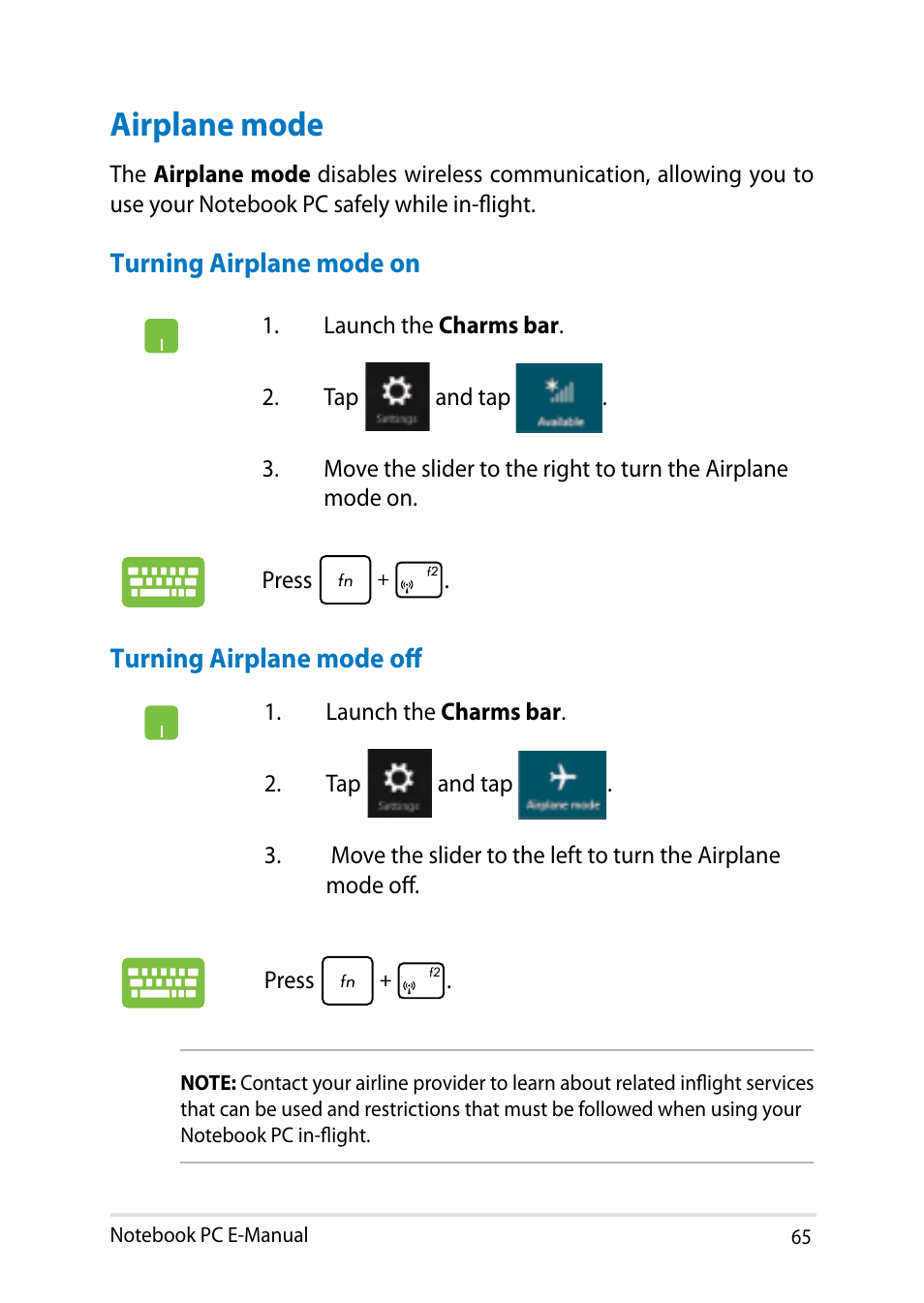 Airplane mode | Asus X450LN User Manual | Page 65 / 130