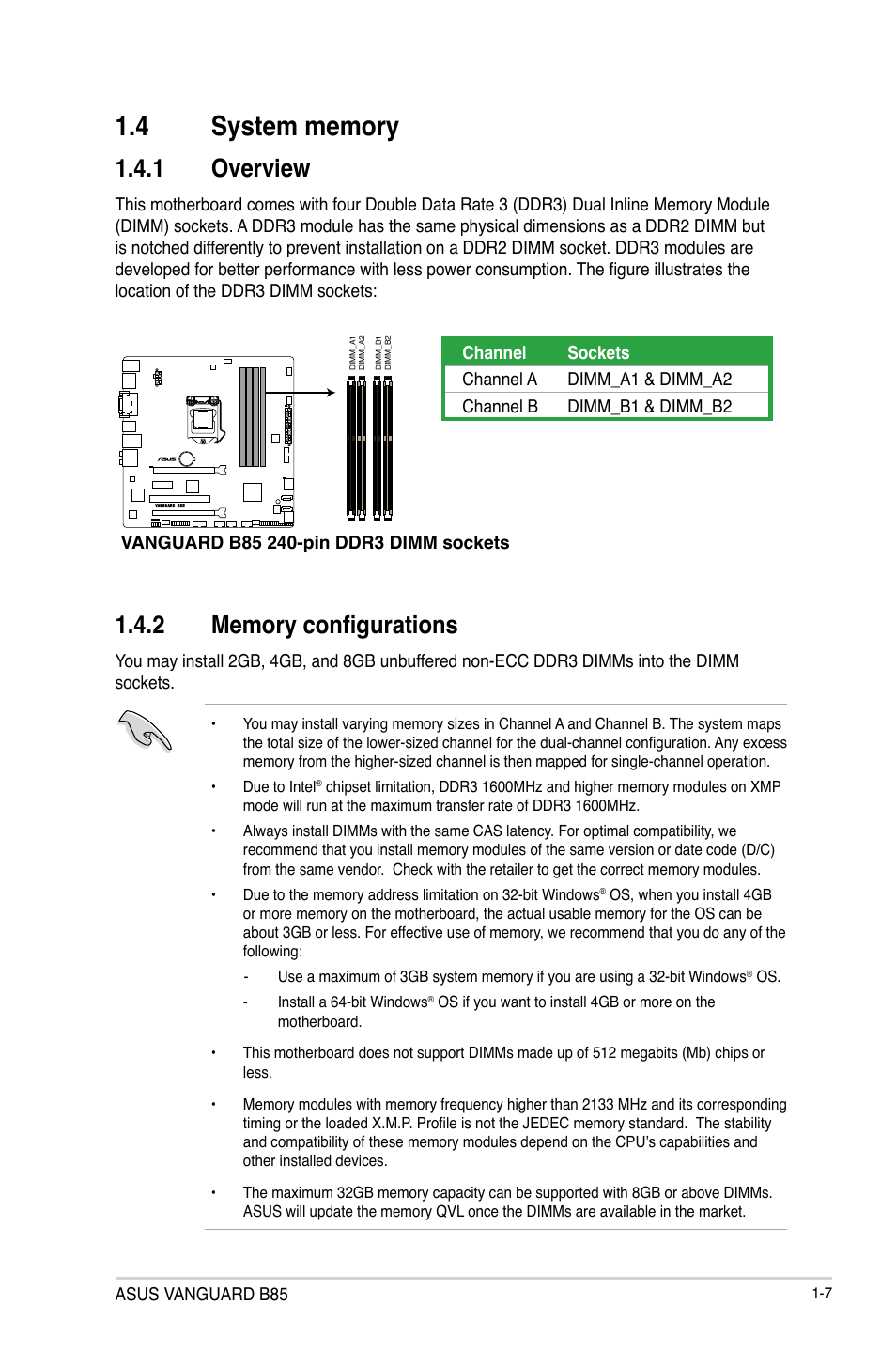 4 system memory, System memory -7, 1 overview | Asus VANGUARD B85 User Manual | Page 17 / 86