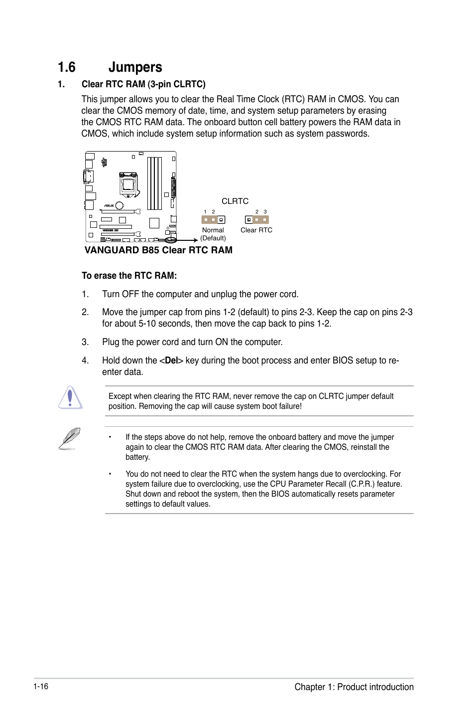 6 jumpers, Jumpers -16 | Asus VANGUARD B85 User Manual | Page 26 / 86