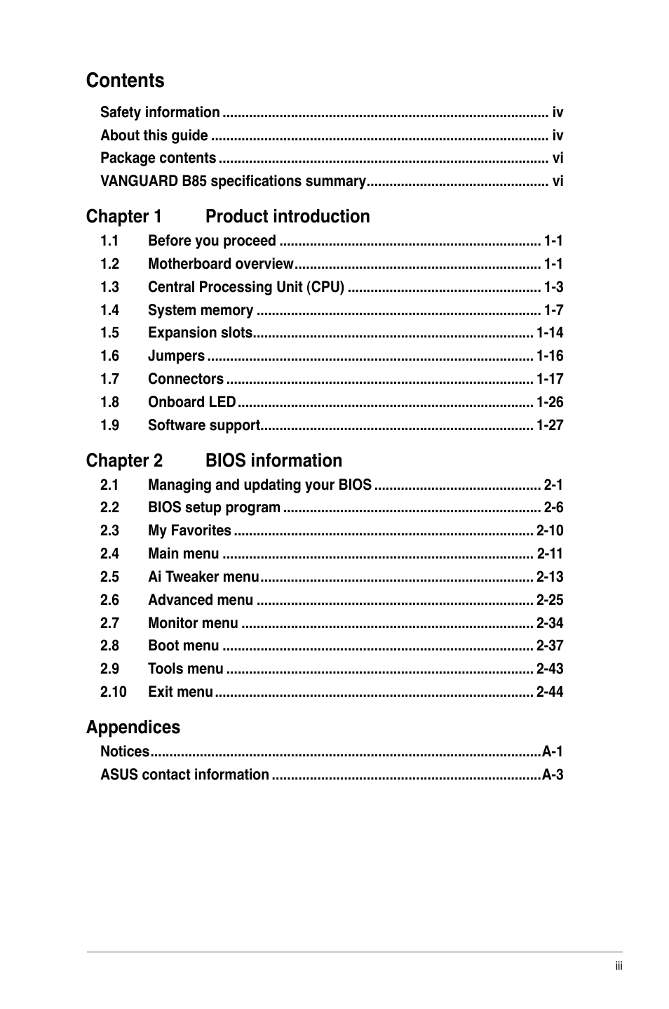 Asus VANGUARD B85 User Manual | Page 3 / 86