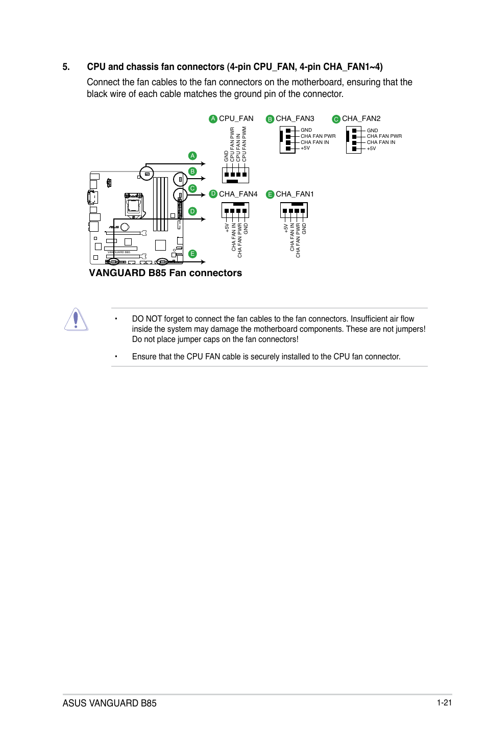 Asus vanguard b85, Vanguard b85 fan connectors | Asus VANGUARD B85 User Manual | Page 31 / 86