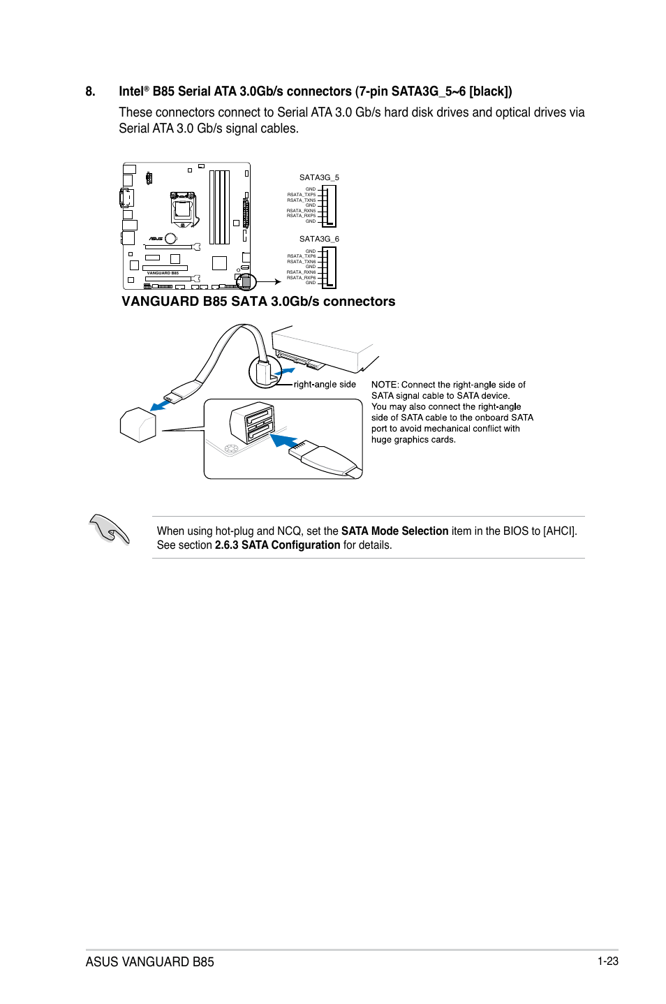 Asus vanguard b85, Intel, Vanguard b85 sata 3.0gb/s connectors | Asus VANGUARD B85 User Manual | Page 33 / 86