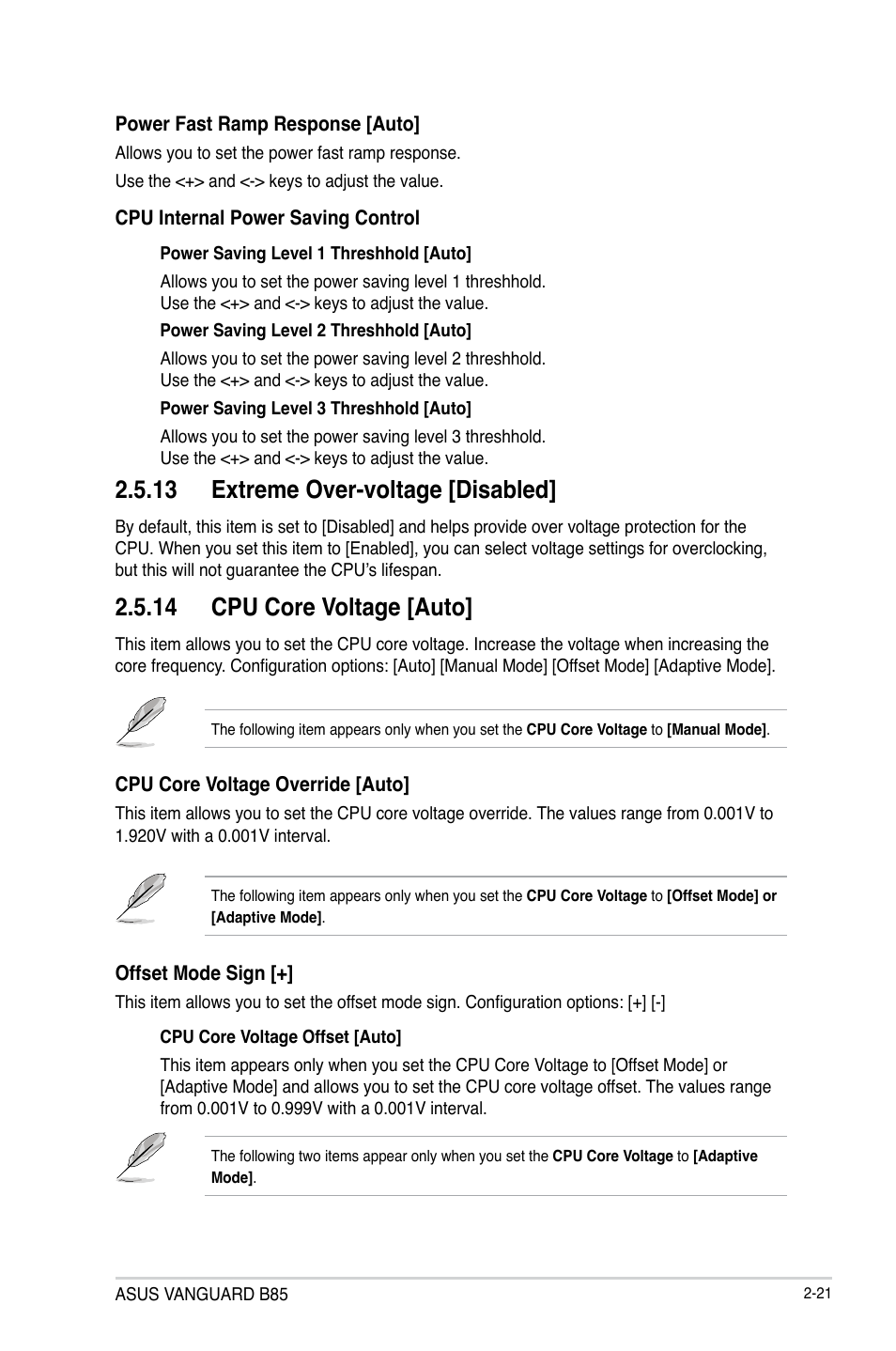 13 extreme over-voltage [disabled, 14 cpu core voltage [auto | Asus VANGUARD B85 User Manual | Page 59 / 86