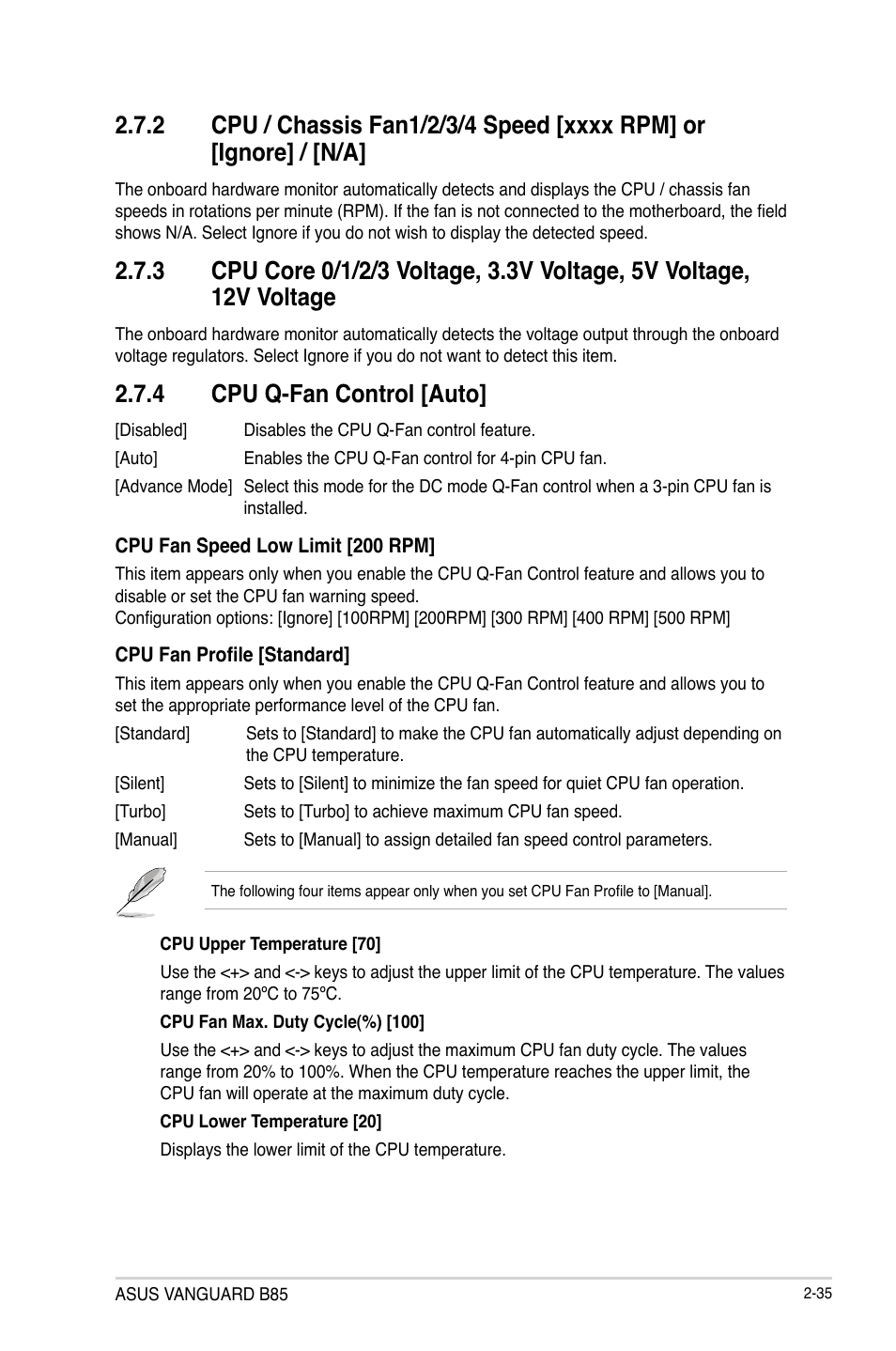 4 cpu q-fan control [auto | Asus VANGUARD B85 User Manual | Page 73 / 86