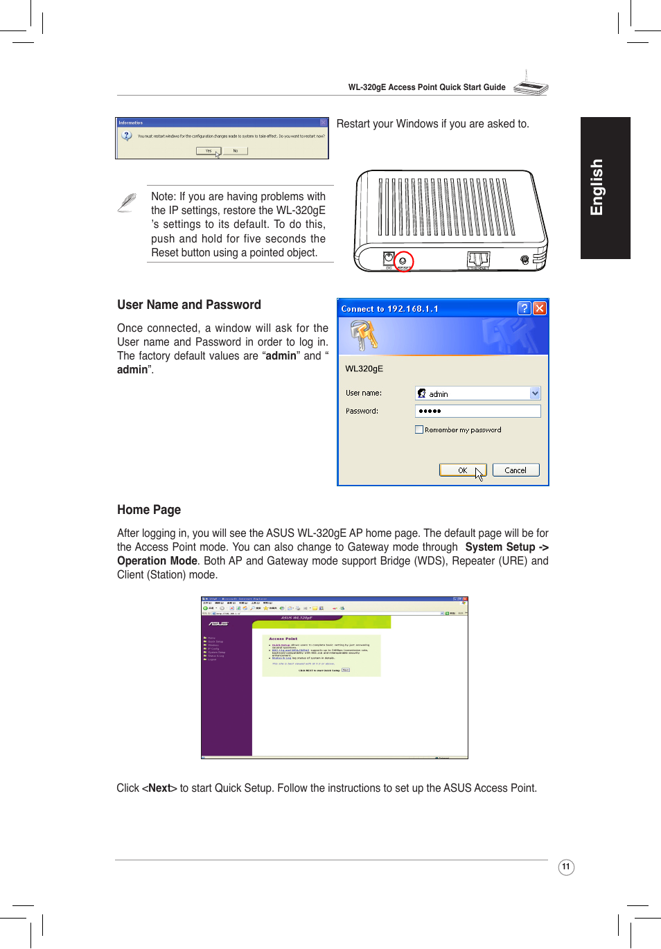 English | Asus WL-320gE User Manual | Page 12 / 58