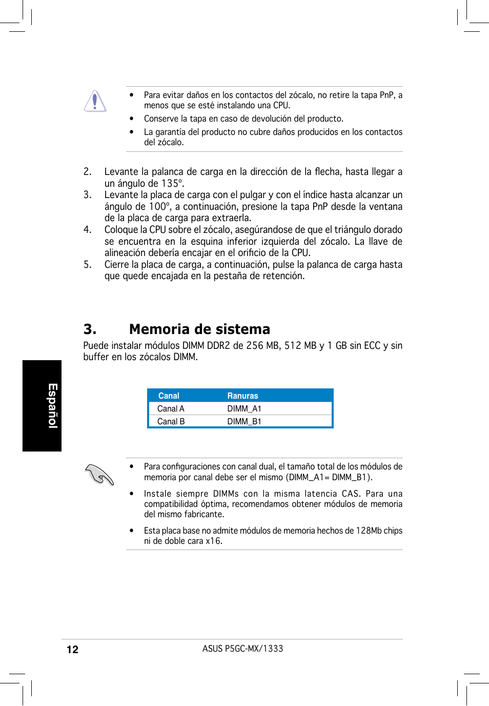 Español | Asus P5GC-MX/1333 User Manual | Page 12 / 38