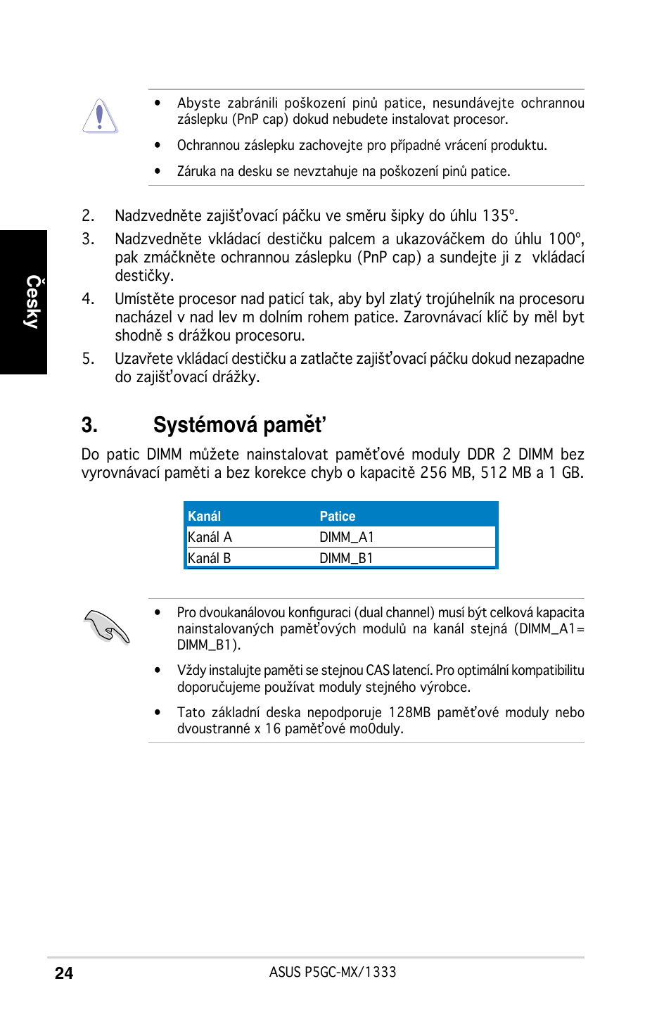 Systémová pamět, Česky | Asus P5GC-MX/1333 User Manual | Page 24 / 38