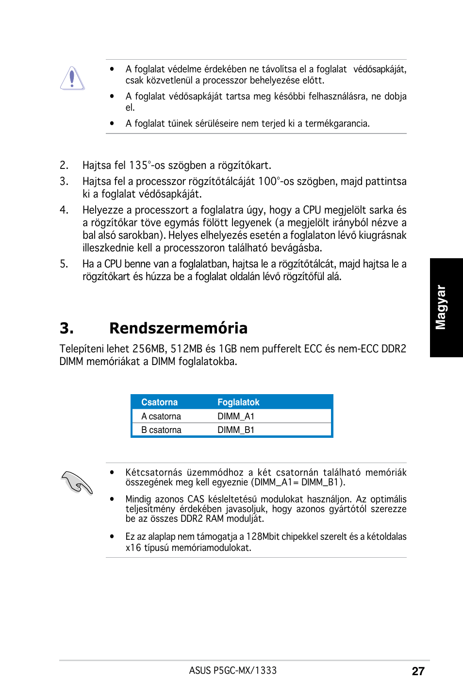 Rendszermemória, Magyar | Asus P5GC-MX/1333 User Manual | Page 27 / 38