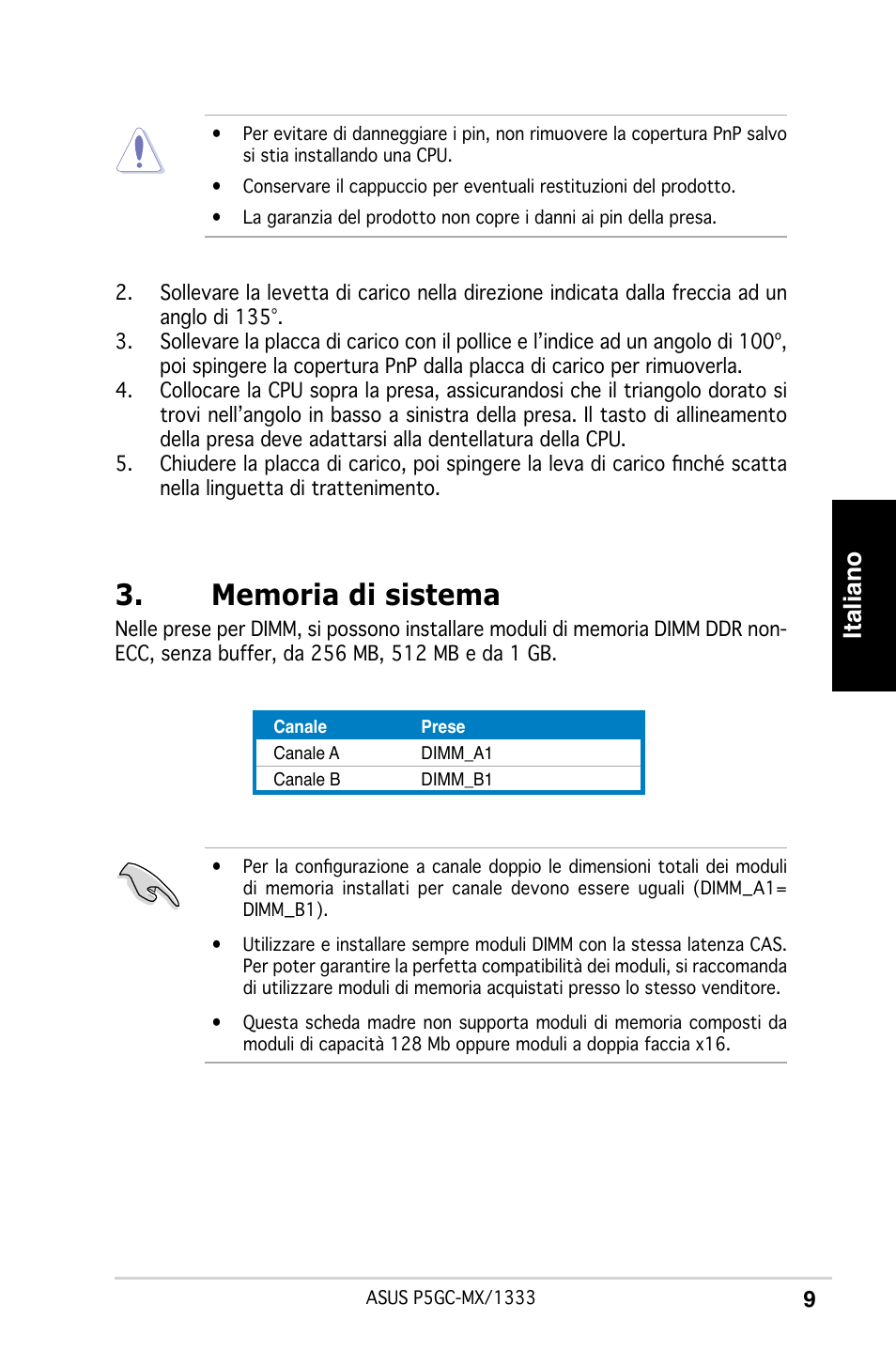 Italiano | Asus P5GC-MX/1333 User Manual | Page 9 / 38