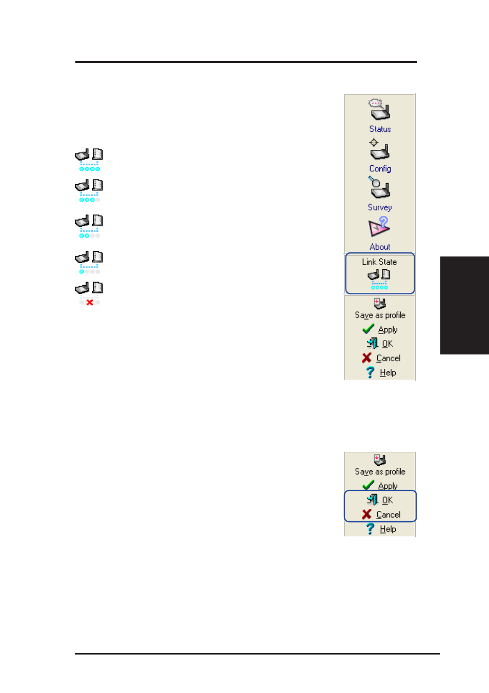 Link state, Exit wireless settings | Asus WL-100gDeluxe User Manual | Page 39 / 57