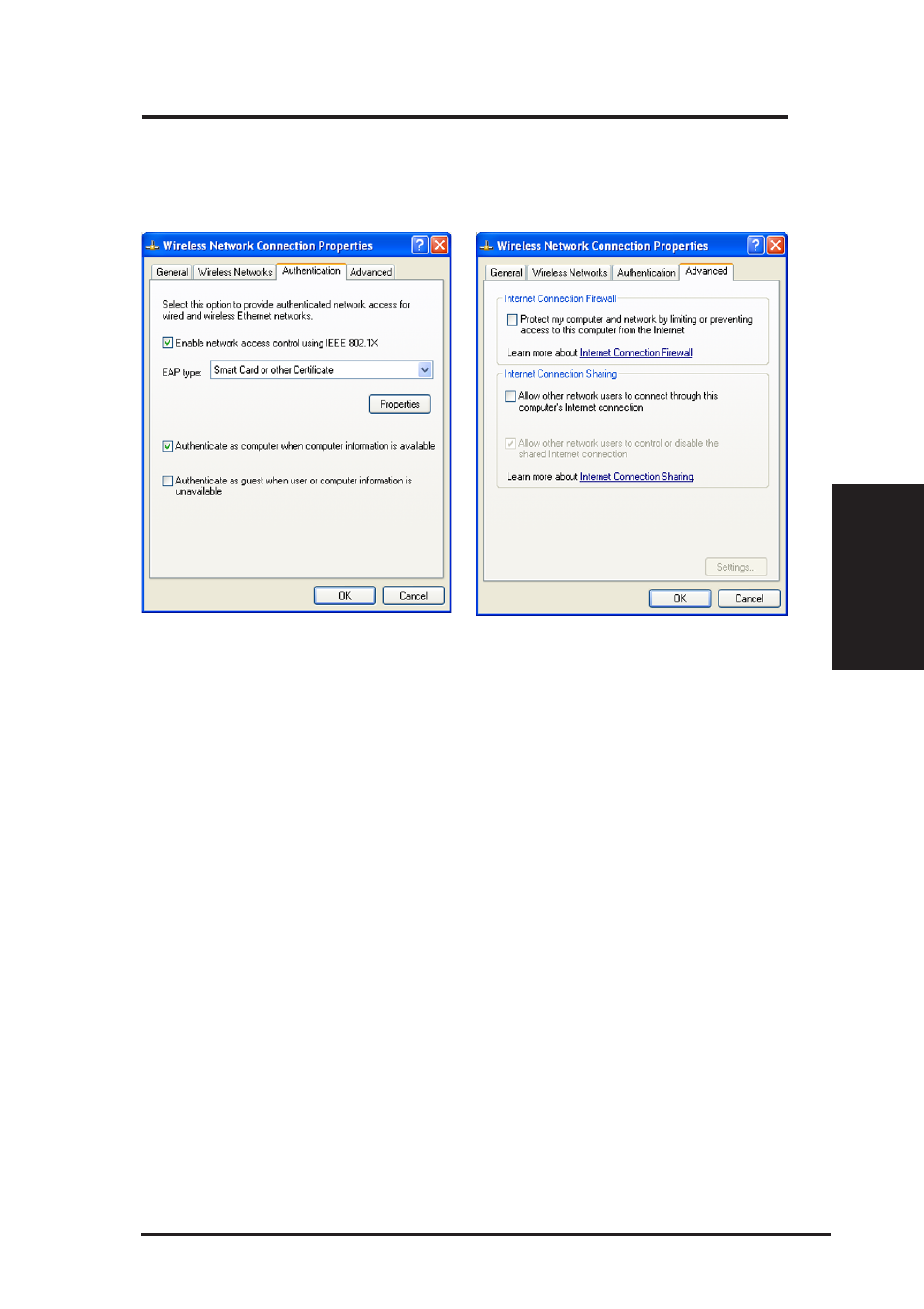 Chapter 3 - reference, Windows xp wireless properties (cont.) | Asus WL-100gDeluxe User Manual | Page 43 / 57