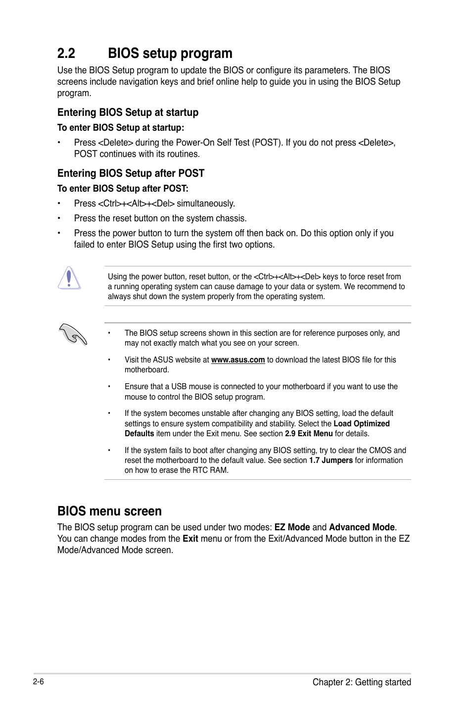 2 bios setup program, Bios menu screen | Asus H61M-F User Manual | Page 44 / 74