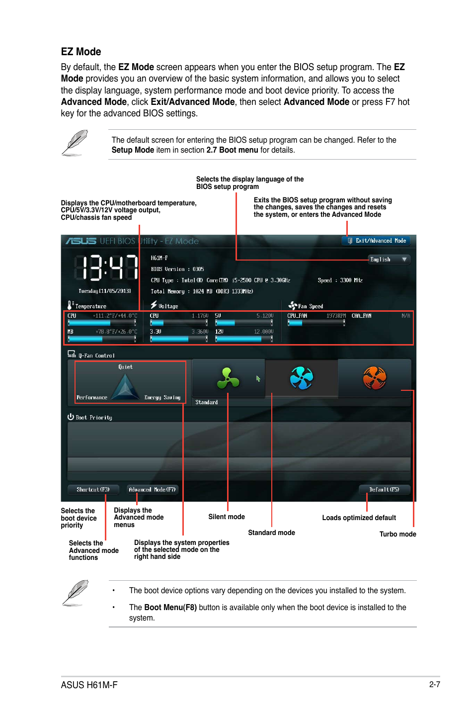 Ez mode, Asus h61m-f | Asus H61M-F User Manual | Page 45 / 74
