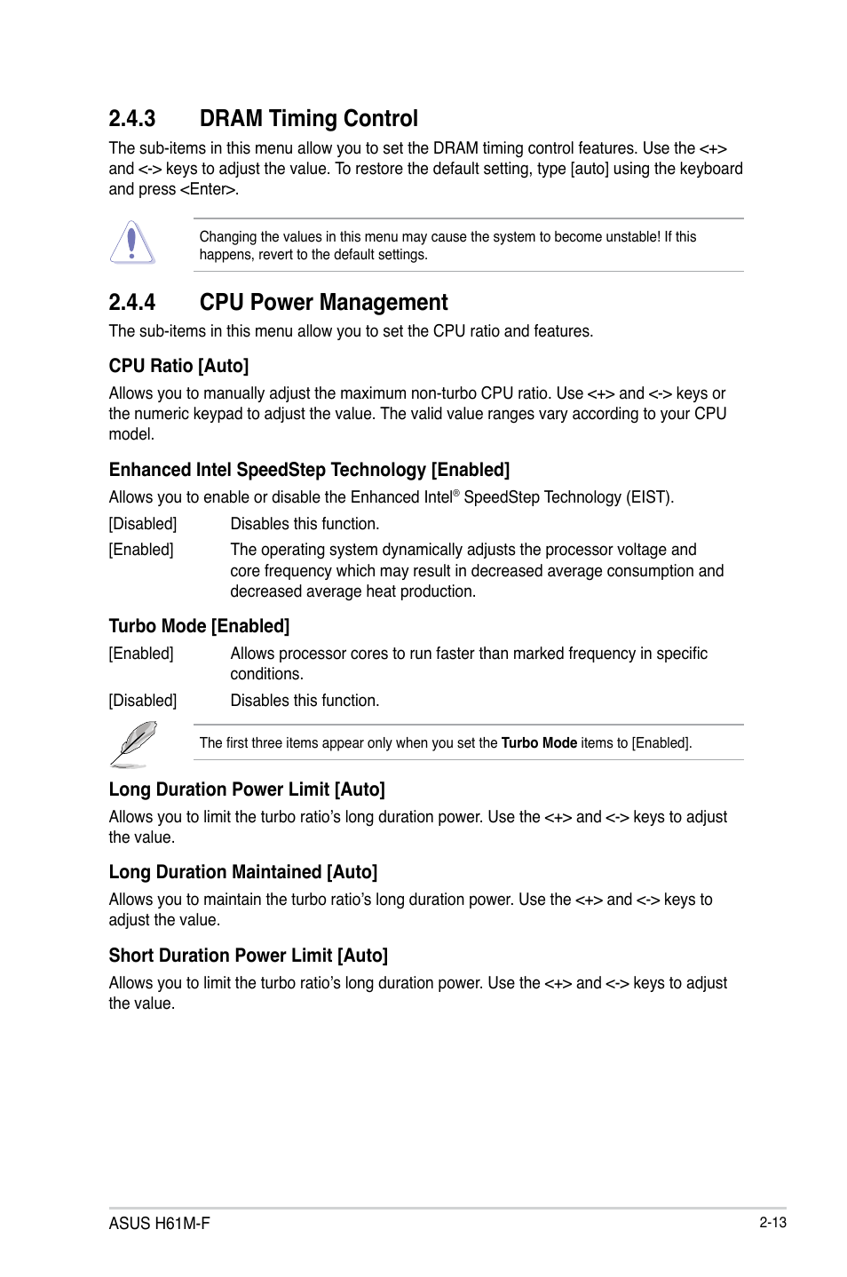 3 dram timing control, 4 cpu power management | Asus H61M-F User Manual | Page 51 / 74