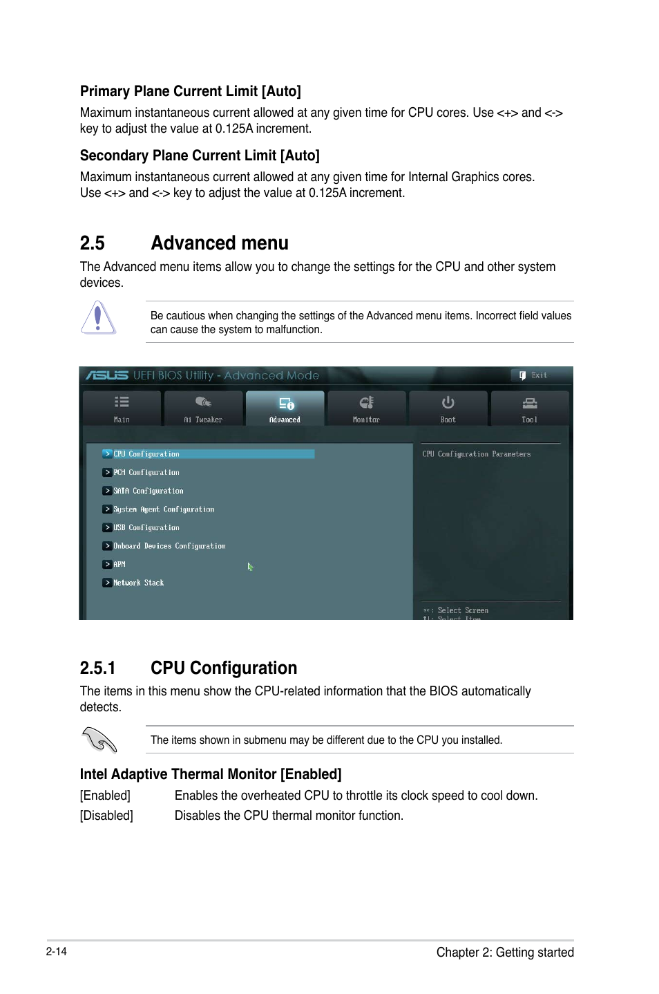 5 advanced menu, 1 cpu configuration | Asus H61M-F User Manual | Page 52 / 74