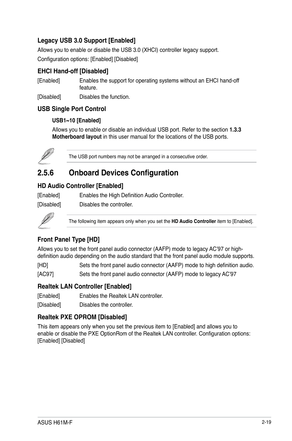 6 onboard devices configuration | Asus H61M-F User Manual | Page 57 / 74