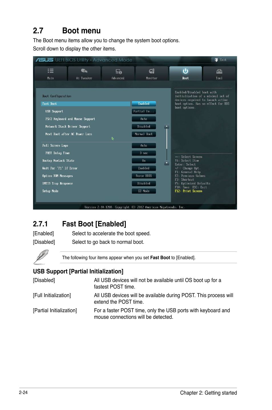7 boot menu, 1 fast boot [enabled | Asus H61M-F User Manual | Page 62 / 74