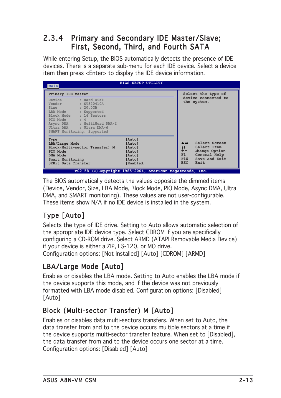Type [auto, Lba/large mode [auto, Block (multi-sector transfer) m [auto | Asus A8N-VM CSM/NBP User Manual | Page 53 / 86