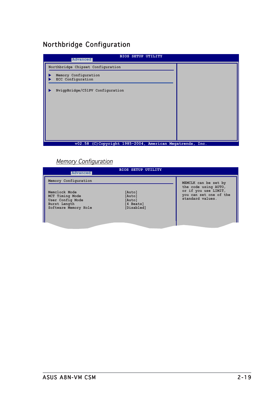 Northbridge configuration | Asus A8N-VM CSM/NBP User Manual | Page 59 / 86