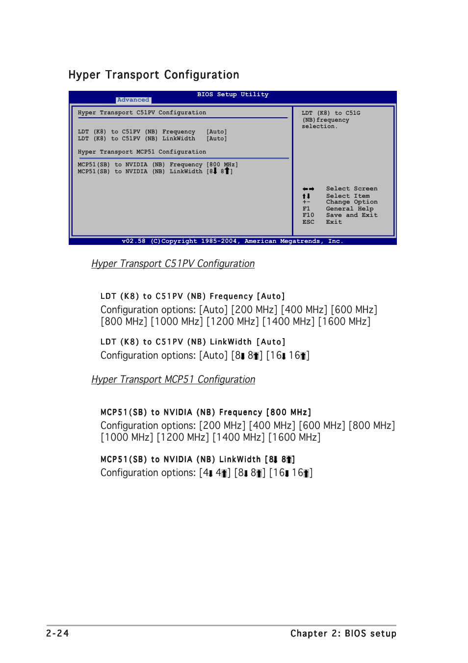 Hyper transport configuration, Hyper transport c51pv configuration | Asus A8N-VM CSM/NBP User Manual | Page 64 / 86