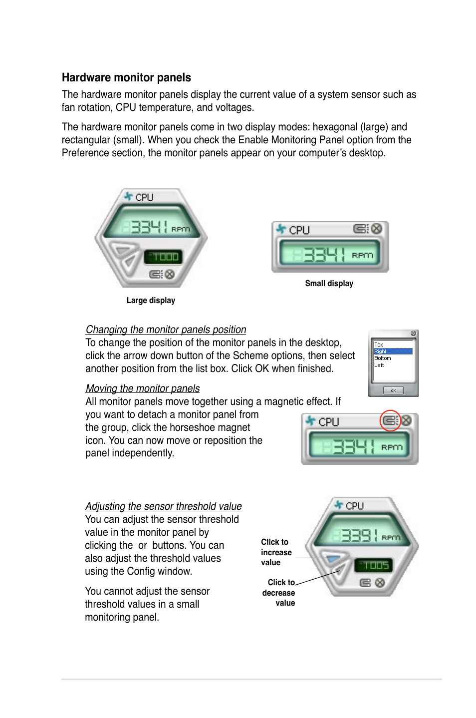 Hardware monitor panels | Asus Application Manual User Manual | Page 3 / 6