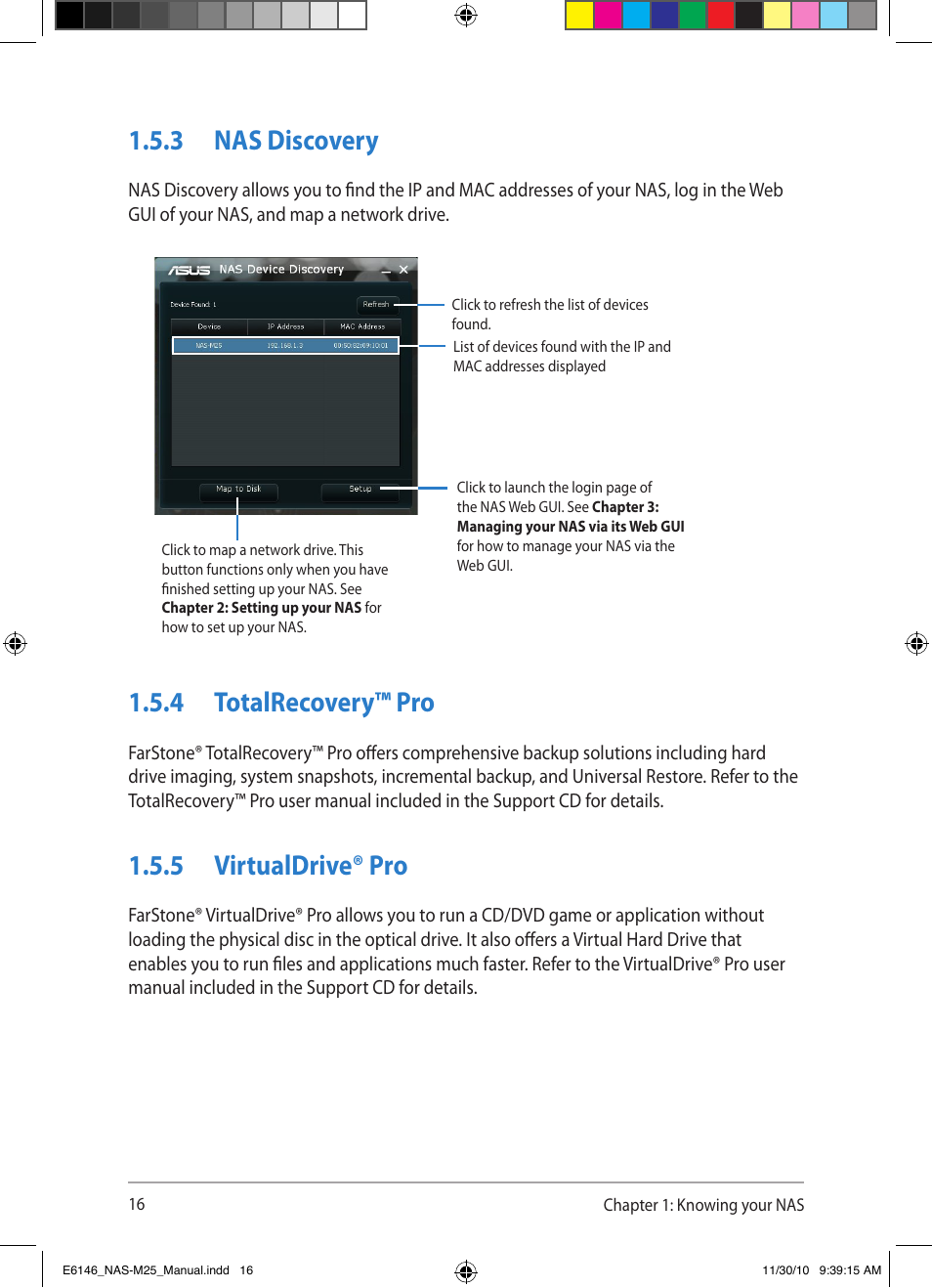 4 totalrecovery™ pro, 5 virtualdrive® pro, 3 nas discovery | Asus NAS-M25 User Manual | Page 16 / 82