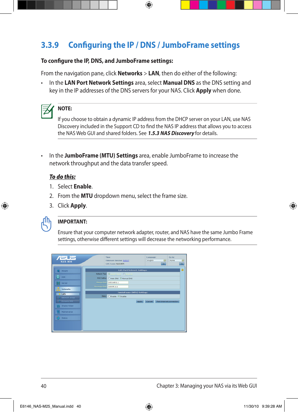 9 configuring the ip / dns / jumboframe settings | Asus NAS-M25 User Manual | Page 40 / 82