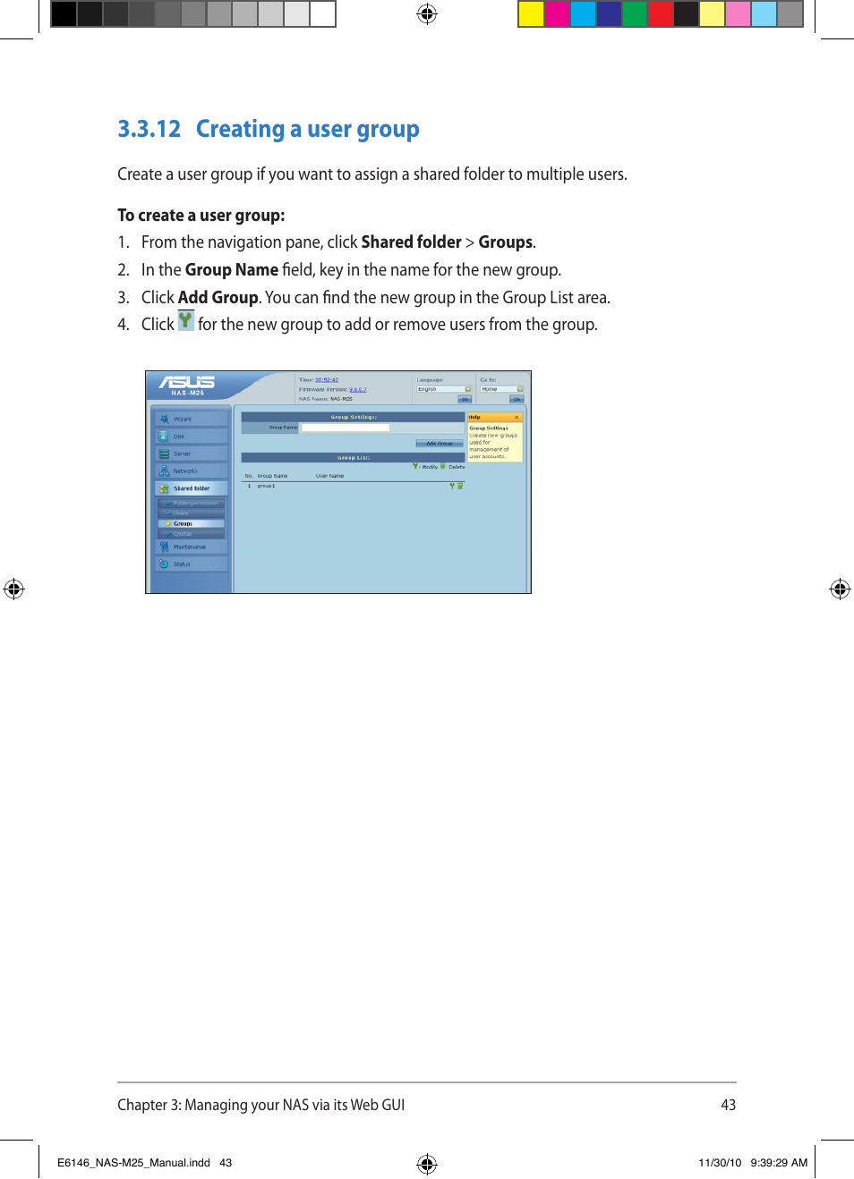 12 creating a user group | Asus NAS-M25 User Manual | Page 43 / 82