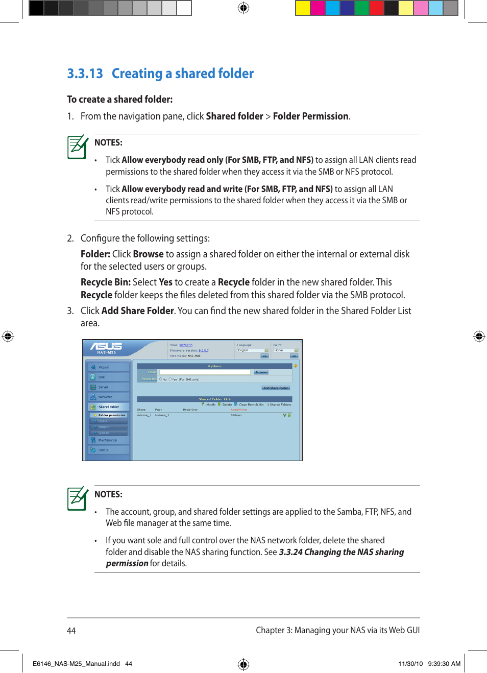 13 creating a shared folder | Asus NAS-M25 User Manual | Page 44 / 82