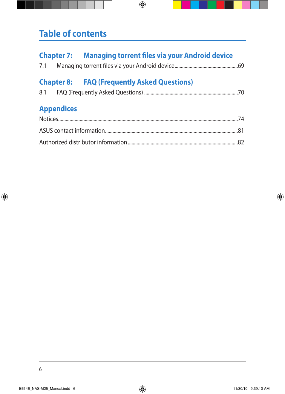 Asus NAS-M25 User Manual | Page 6 / 82