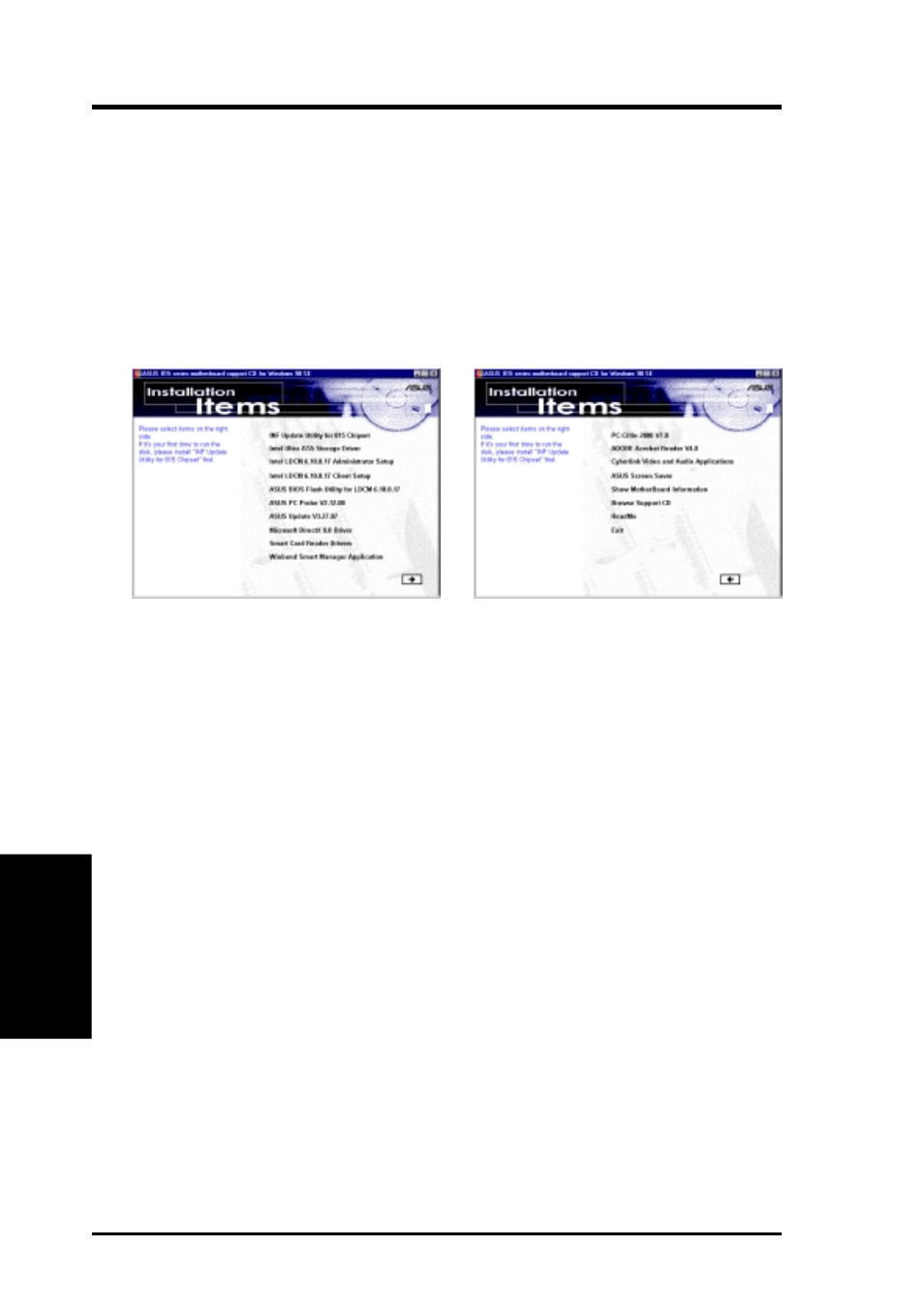 Software setup, 3 cusl2-c black pearl motherboard support cd, 1 installation menu | Asus CUSL2-C BP User Manual | Page 80 / 106