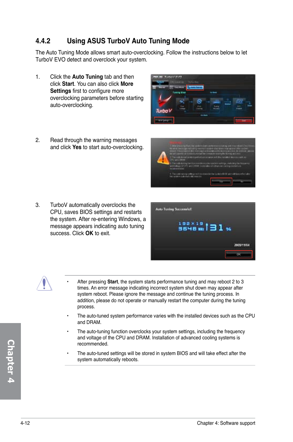 2 using asus turbov auto tuning mode, Using asus turbov auto tuning mode -12, Chapter 4 | Asus M5A88-M User Manual | Page 100 / 116