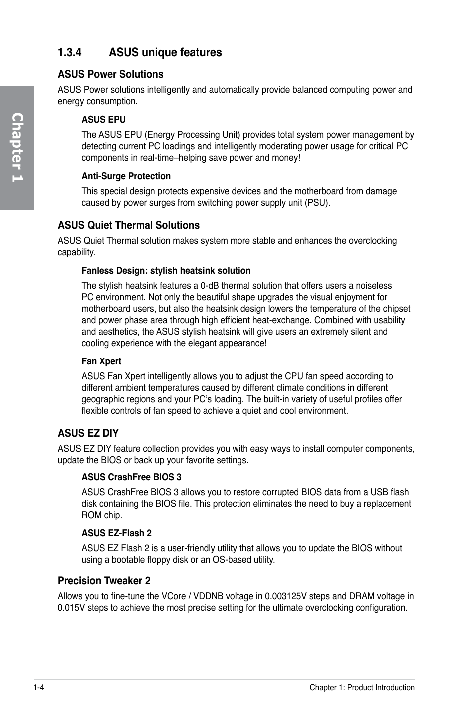 4 asus unique features, Asus unique features -4, Chapter 1 | Asus M5A88-M User Manual | Page 18 / 116