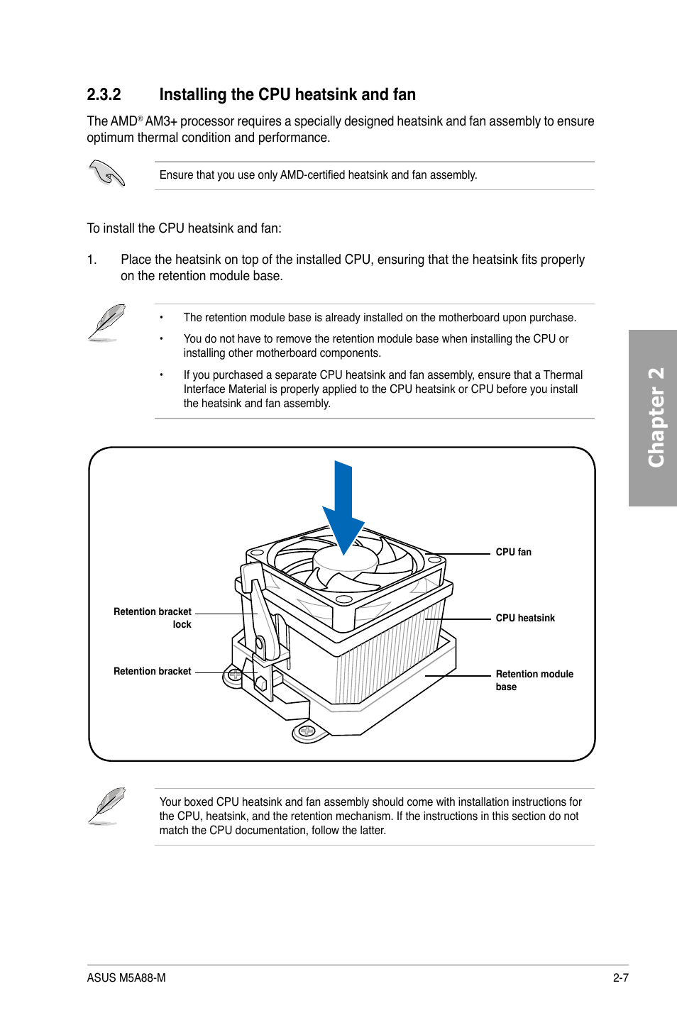 2 installing the cpu heatsink and fan, Installing the cpu heatsink and fan -7, Chapter 2 | Asus M5A88-M User Manual | Page 25 / 116