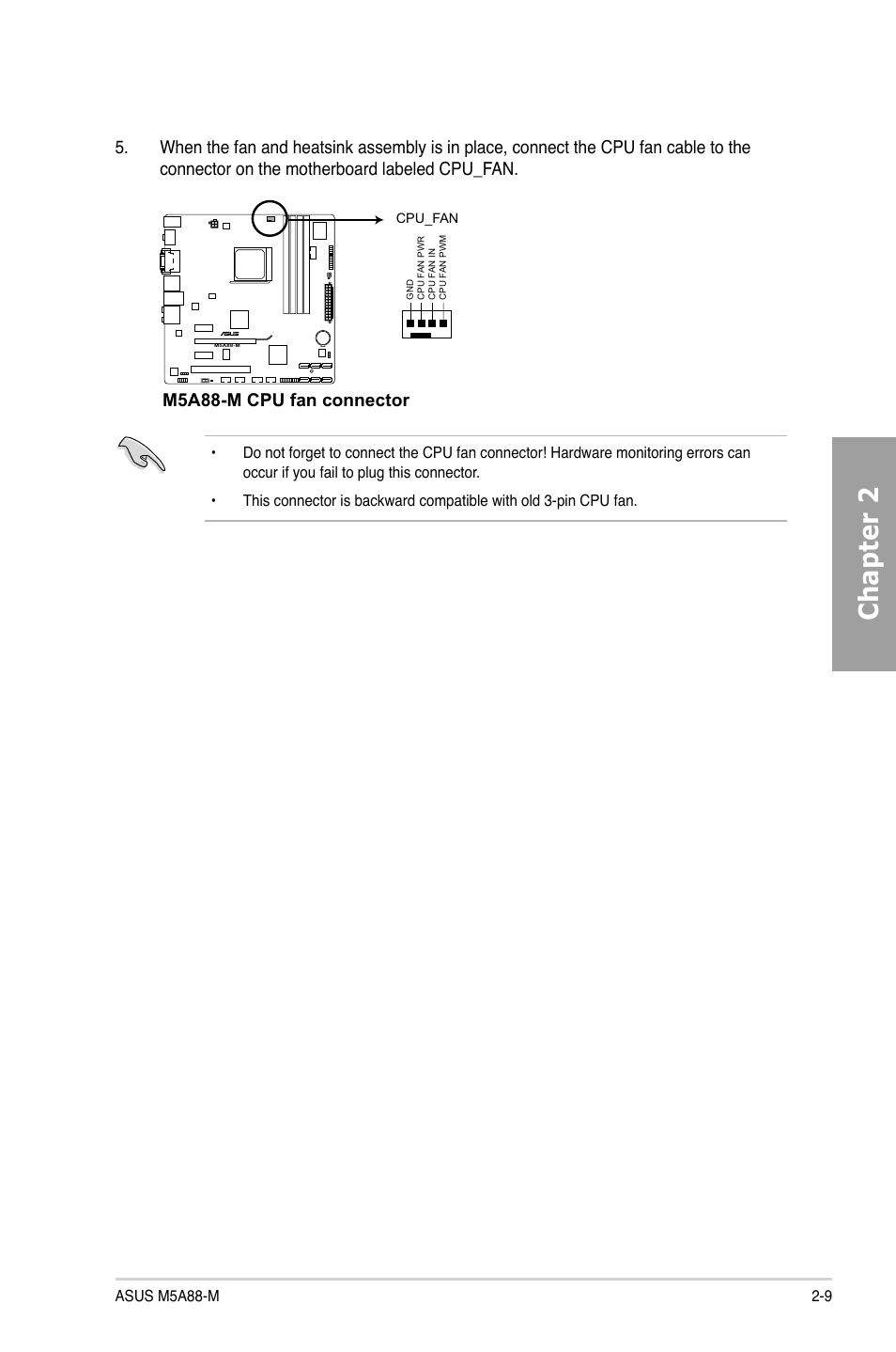 Chapter 2, M5a88-m cpu fan connector | Asus M5A88-M User Manual | Page 27 / 116