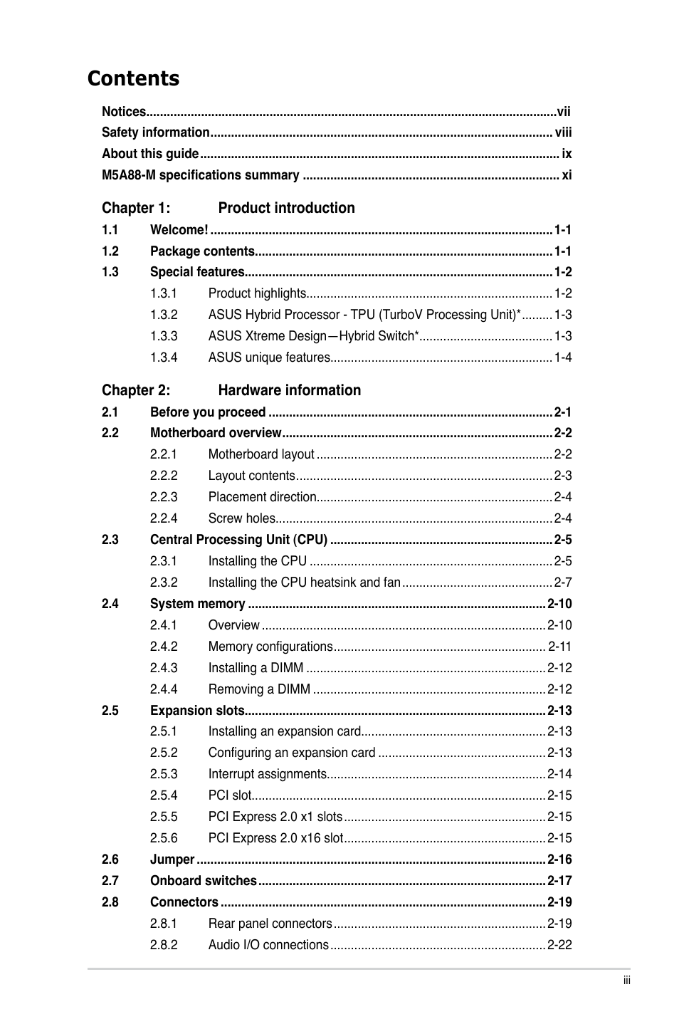 Asus M5A88-M User Manual | Page 3 / 116
