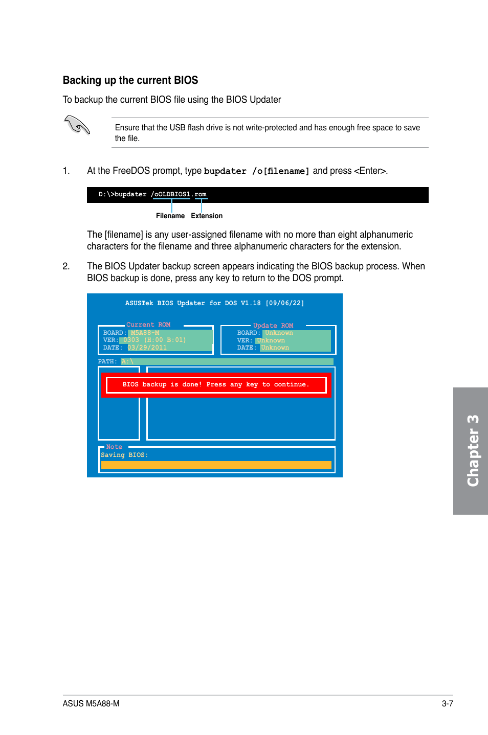 Chapter 3, Backing up the current bios | Asus M5A88-M User Manual | Page 57 / 116