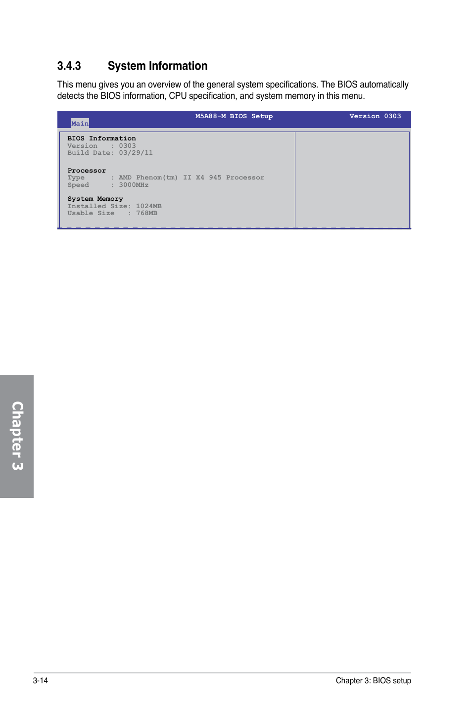 3 system information, System information -14, Chapter 3 | Asus M5A88-M User Manual | Page 64 / 116