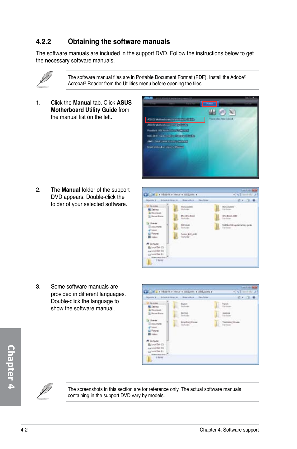 2 obtaining the software manuals, Obtaining the software manuals -2, Chapter 4 | Asus M5A88-M User Manual | Page 90 / 116